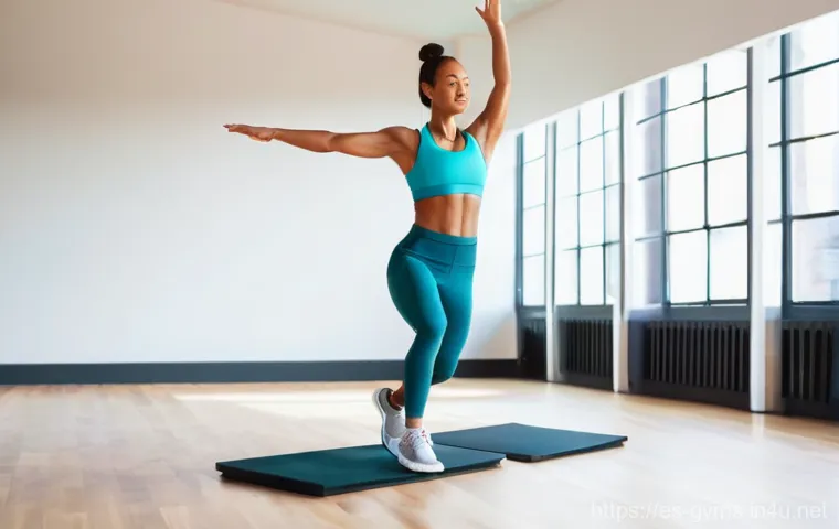 스텝박스 운동 루틴 - **Prompt 1: Dynamic Step Aerobics in a Modern Studio**
    A vibrant, full-body shot of a fit woman ...