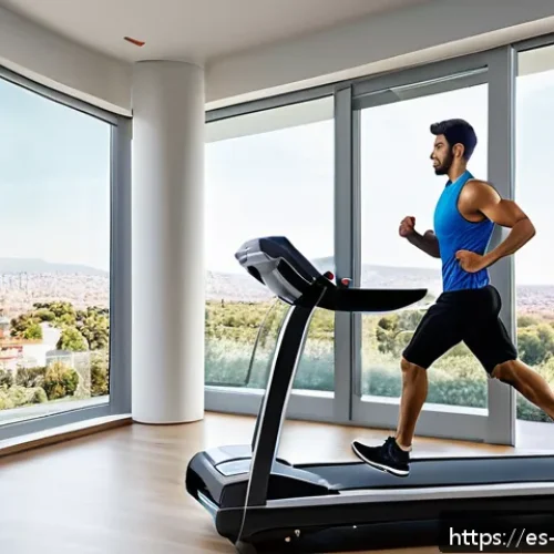 하이브리드 트레드밀과 러닝머신 차이 - A modern home gym scene featuring a sleek hybrid treadmill with integrated dumbbells and adjustable ...