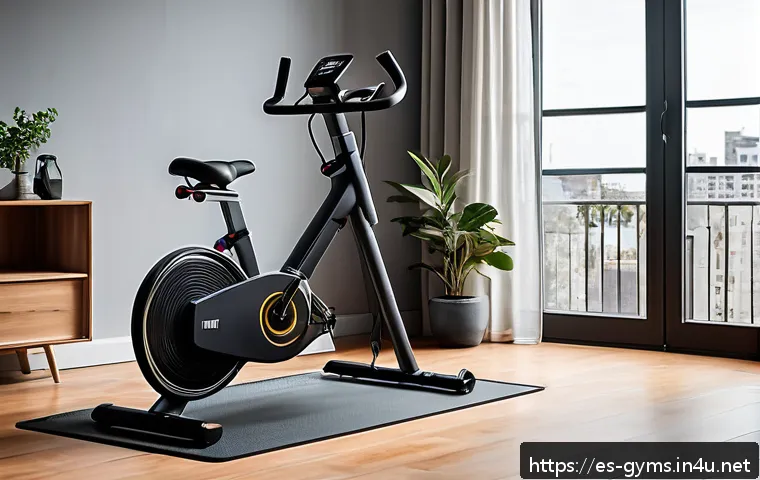 저소음 운동기구 추천 - A modern, quiet home gym setup in a small apartment living room with wooden floors, featuring a slee...